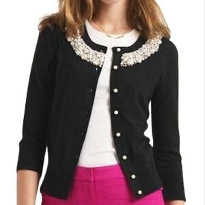 Kate Spade Black Sweater with Rhinestones And Pearl Accents